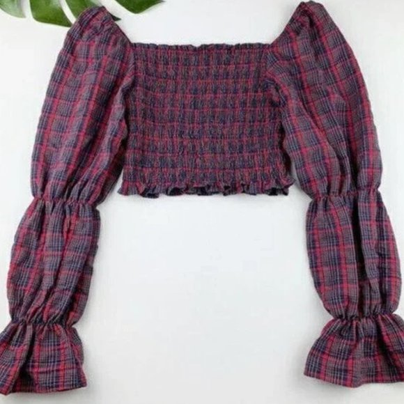 Zara Plaid Blue & Red.  Crop Top - Picture 10 of 10